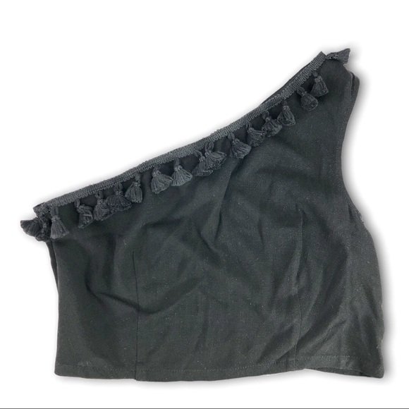 NWOT - Lulus - Black One Shoulder Tassel Linen Blend - Medium - Picture 2 of 8